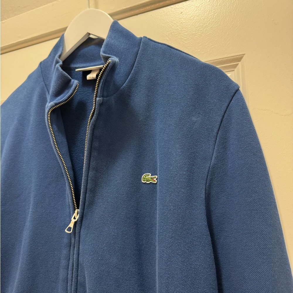 Lacoste Tennis Jacket Blue Cotton Jersey Sweater Pique Full Zip - Picture 3 of 12